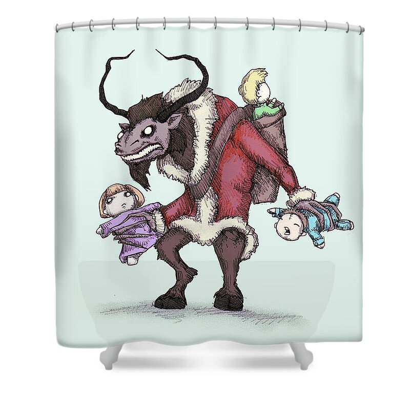 Christmas Shower Curtain featuring the drawing Krampus Plush by Ludwig Van Bacon