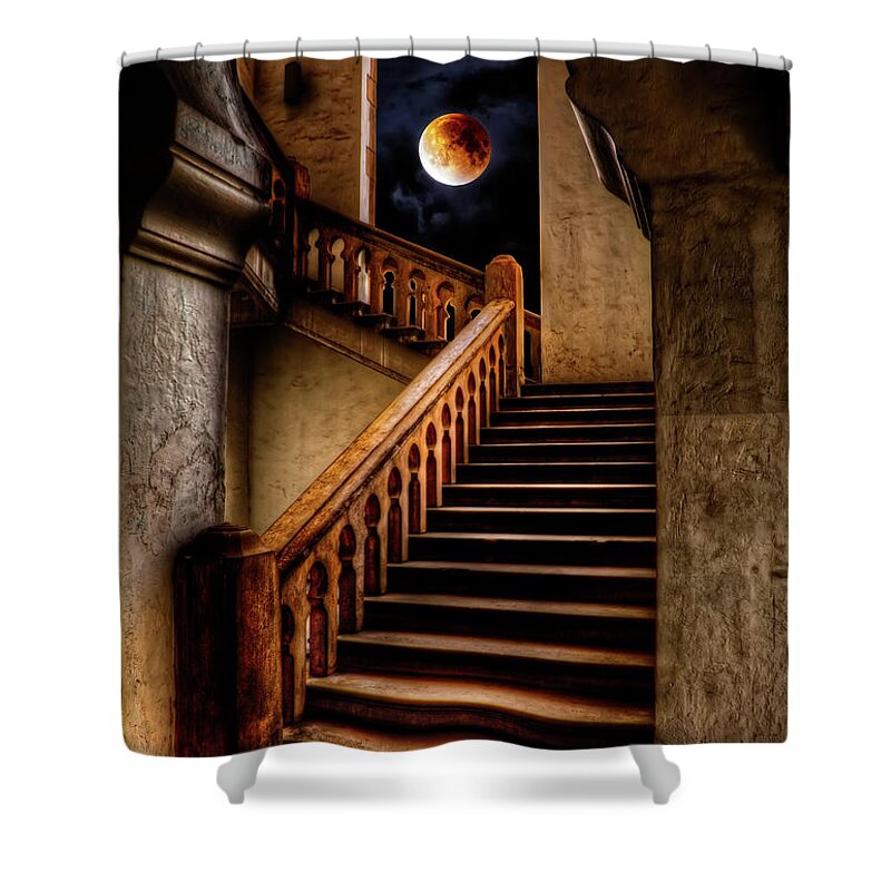 Kuala Lumpur Shower Curtain featuring the photograph KTM Stairway Moon by Adrian Evans