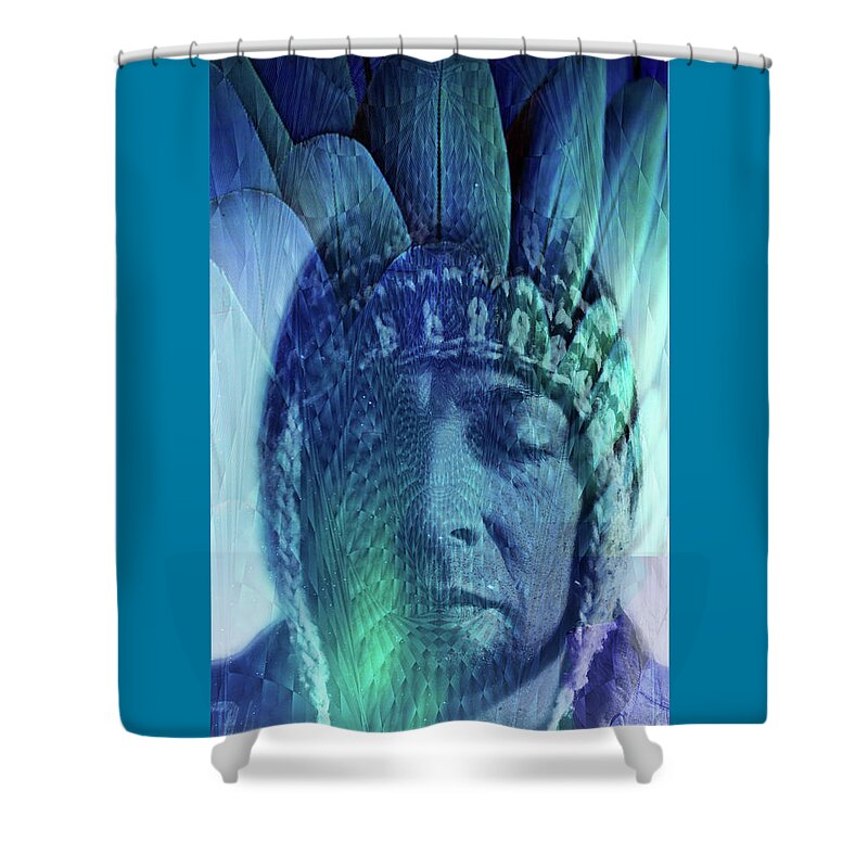 Double Exposure Shower Curtain featuring the digital art L . I . N . E . A . G . E by J U A N - O A X A C A
