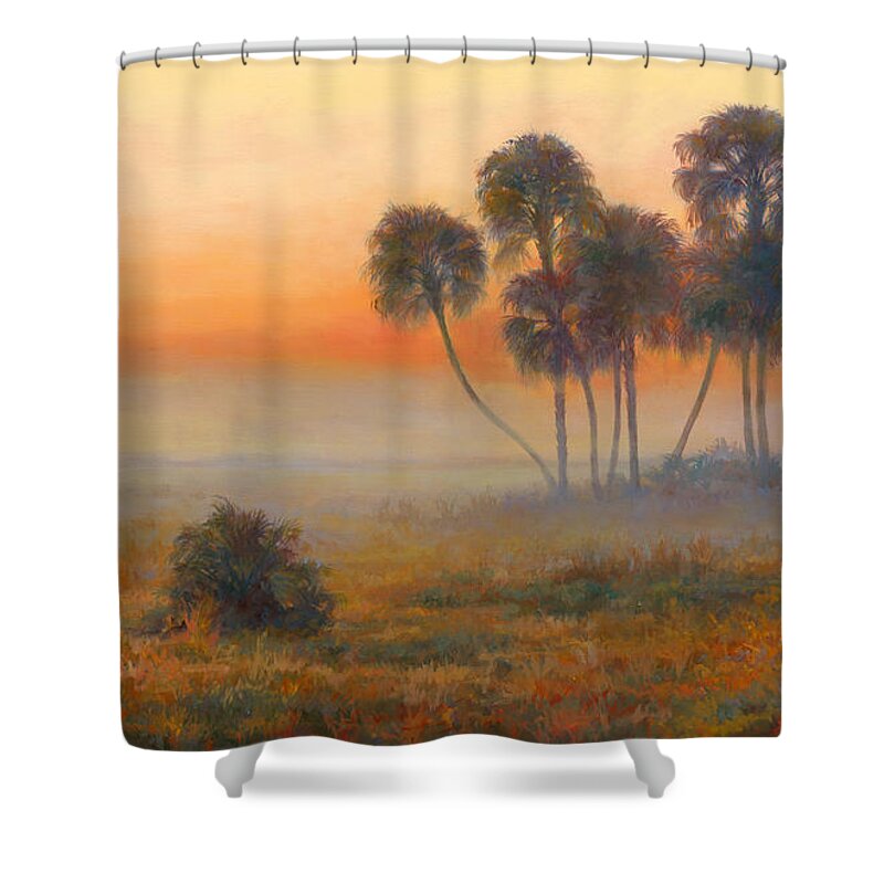Romantic Landscape Shower Curtain featuring the painting La Belle Sunrise by Laurie Snow Hein