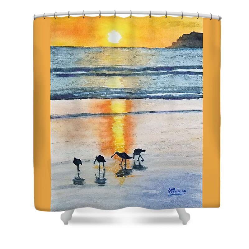 Sunset Shower Curtain featuring the painting Coronado Sunset by Ann Frederick