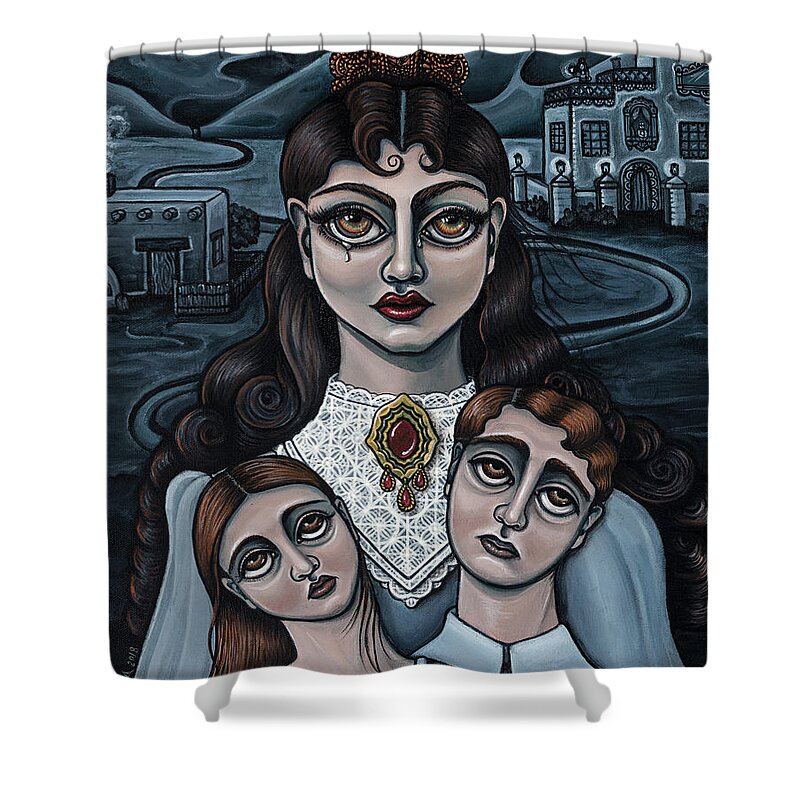 La Llorona Shower Curtain featuring the painting La Llorona by Victoria De Almeida