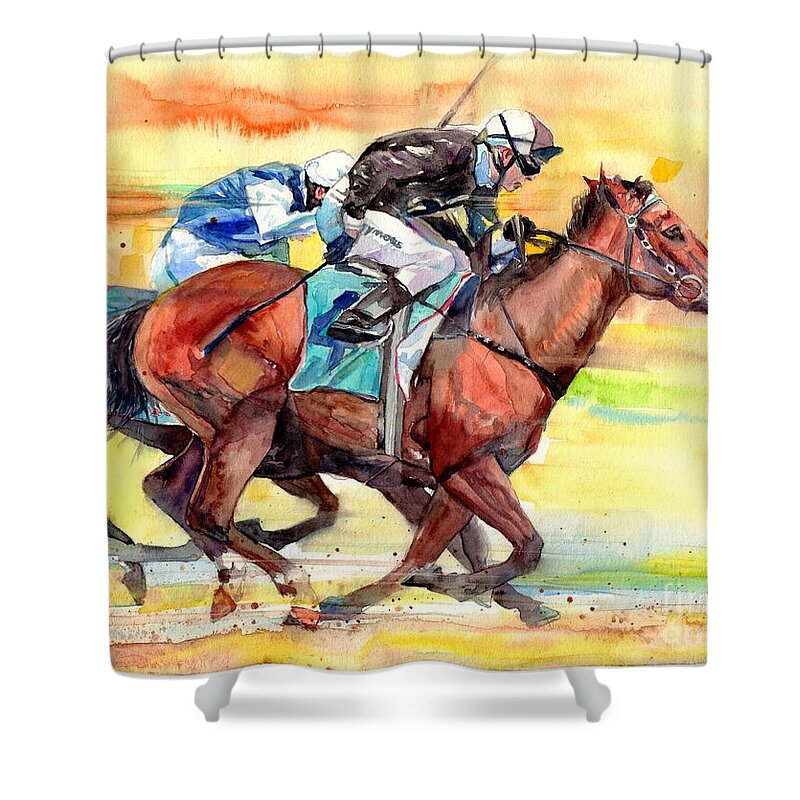 Vitesse Shower Curtain featuring the painting La Vitesse by Suzann Sines