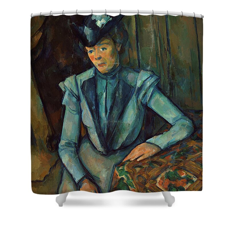 Paul Cezanne Shower Curtain featuring the painting Lady in Blue, 1900 by Paul Cezanne