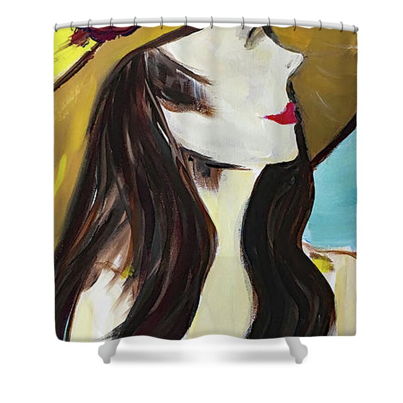 Lady Shower Curtain featuring the painting Lady in Yellow by Roxy Rich