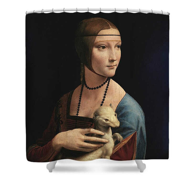 Leonardo Da Vinci Lady With An Ermine Shower Curtain featuring the painting Lady with an Ermine, 1489 by Leonardo da Vinci
