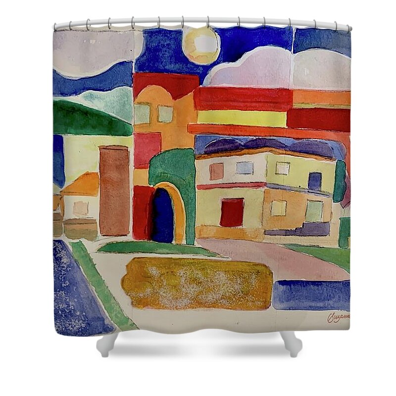 Ecuador Shower Curtain featuring the painting Laguna De Sol Arch by Suzanne Giuriati Cerny