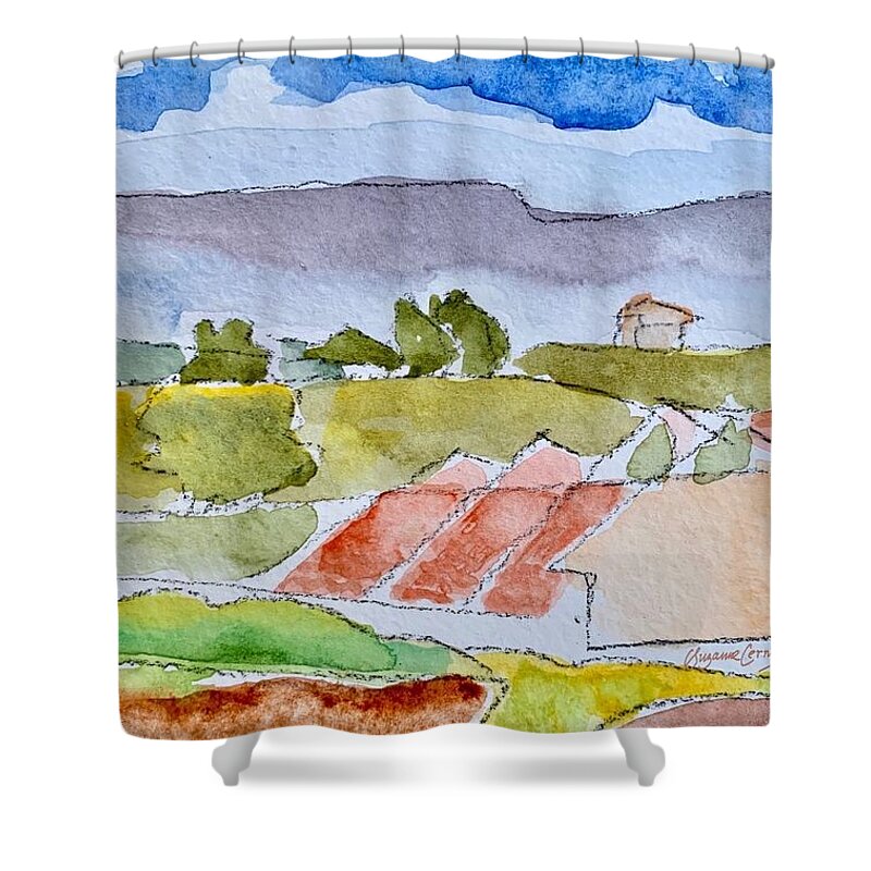 Design #4 Shower Curtain featuring the painting Laguna del Sol #4 by Suzanne Giuriati Cerny