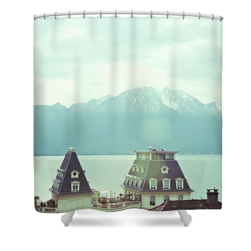 Scenics Shower Curtain featuring the photograph Lake Geneva, Lausanne, Switzerland by Chrispecoraro