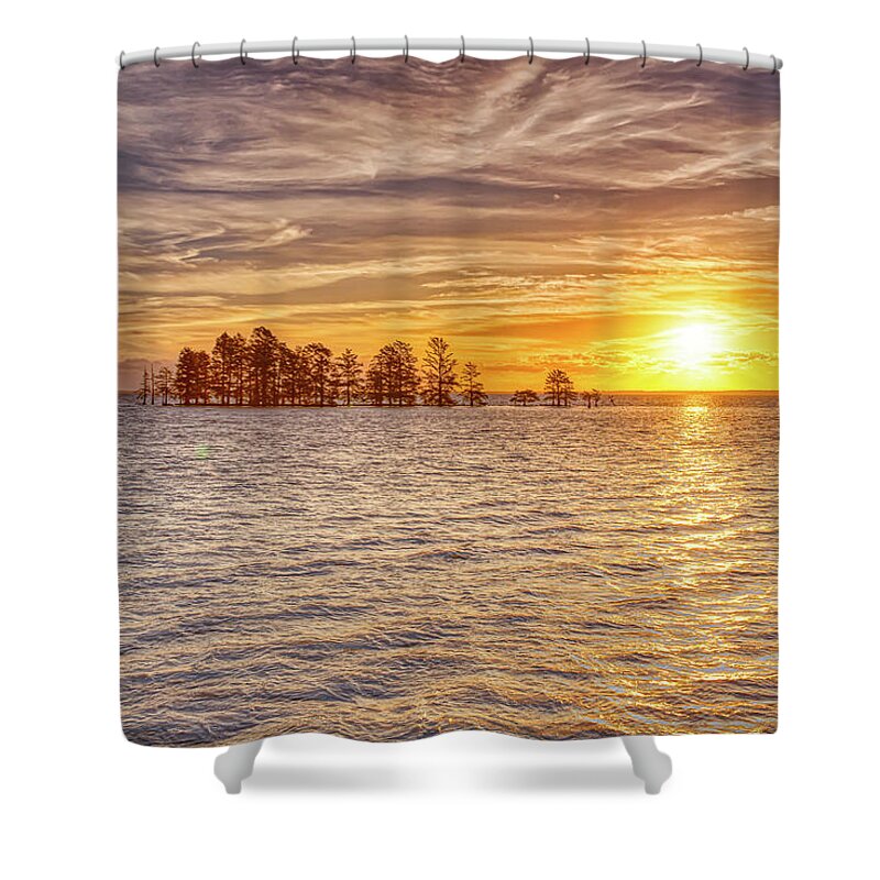 Lake Shower Curtain featuring the photograph Lake Mattamuskeet Sunrise by Donna Twiford