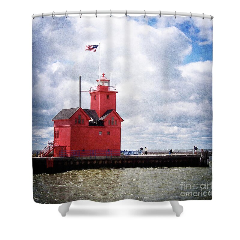 Light House Shower Curtain featuring the photograph Lake Michigan Light House by Phil Perkins