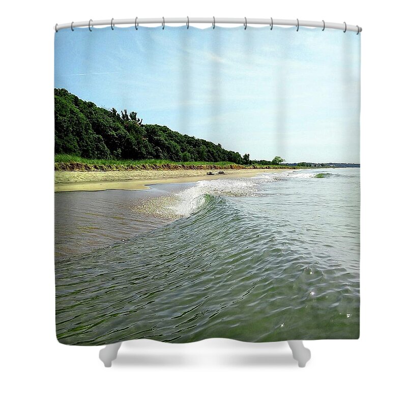 Saugatuck Shower Curtain featuring the photograph Lake Michigan Wave Curl by Michelle Calkins