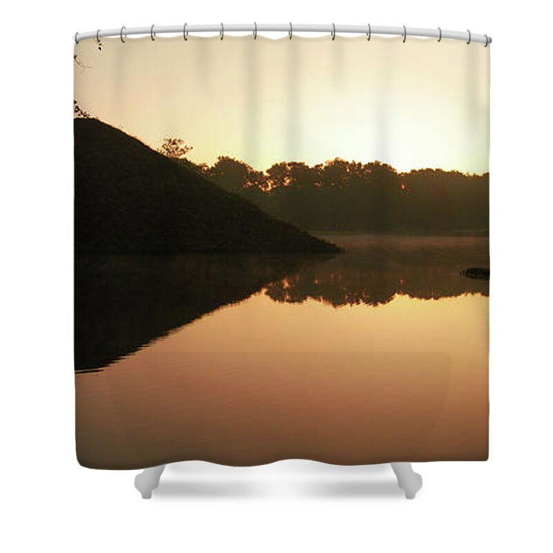 Landscape Park Shower Curtain featuring the photograph Lake pyramid before sunrise by Sun Travels