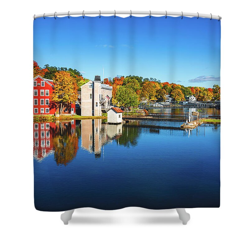 Autumn Shower Curtain featuring the photograph Lakeport Dam by Robert Clifford