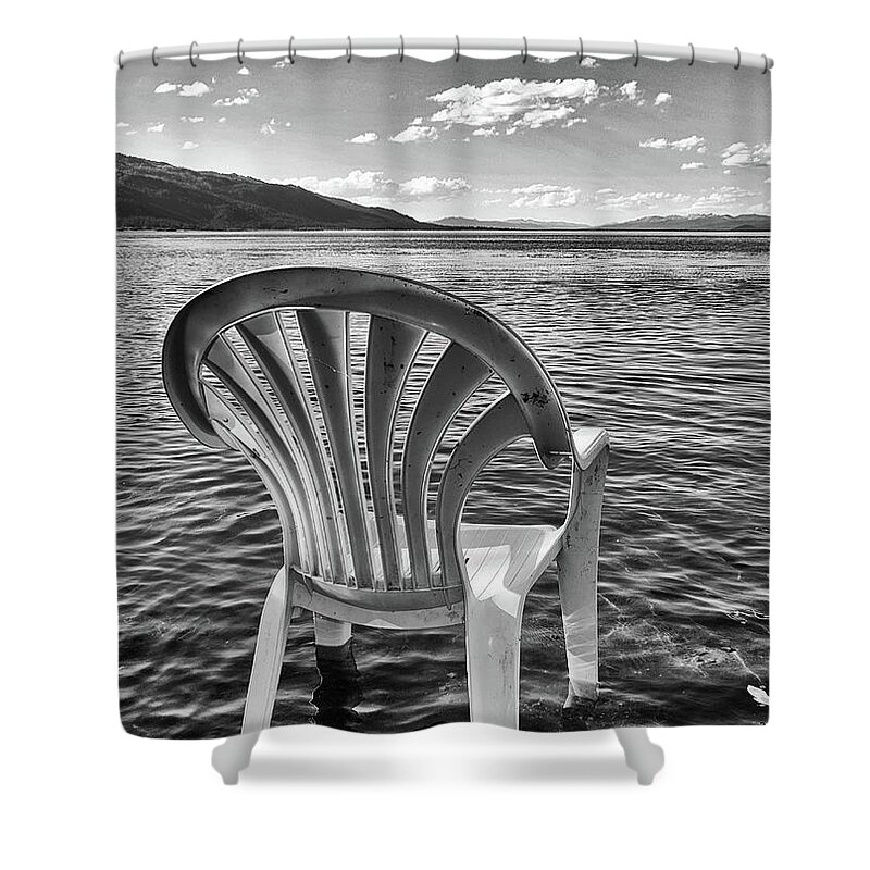 Chair Shower Curtain featuring the photograph Lakeside Waiting Room by Tom Gresham