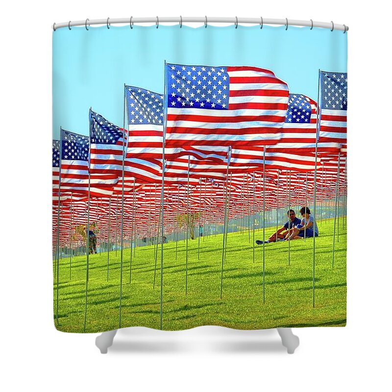 American Flags Shower Curtain featuring the photograph Land of the Free by Lynn Bauer