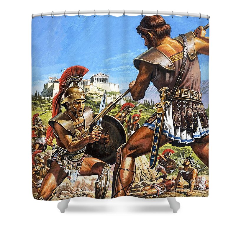 Violent Shower Curtain featuring the painting Land Of The Hero Legends, Greece by Roger Payne