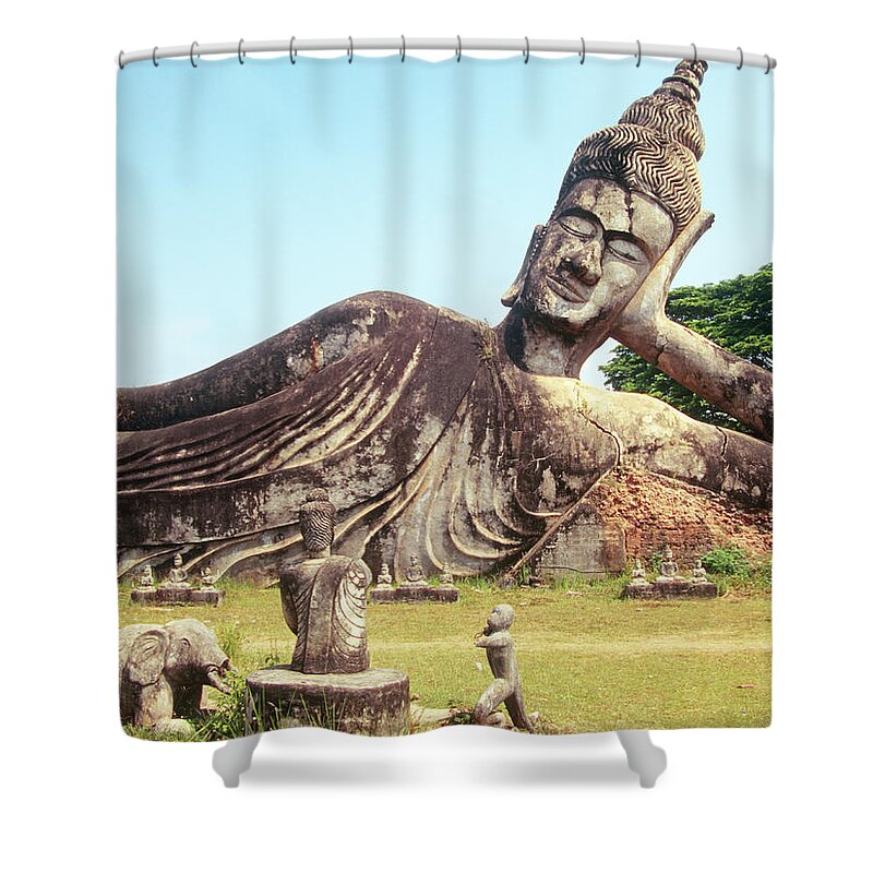 Grass Shower Curtain featuring the photograph Laos Buddha Garden by (c)paolodelpapa