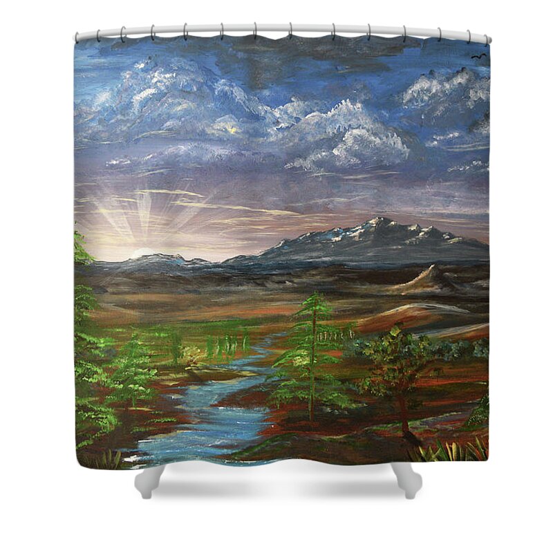 Mountains Shower Curtain featuring the painting Laramie Peak Evening by Chance Kafka
