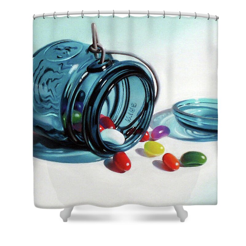 Jelly Beans Shower Curtain featuring the pastel Last of the Beans by Dianna Ponting