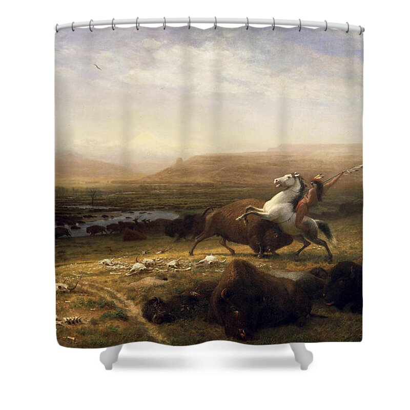 Bufalo Shower Curtain featuring the painting Last of the Buffalo Hunt by Troy Caperton