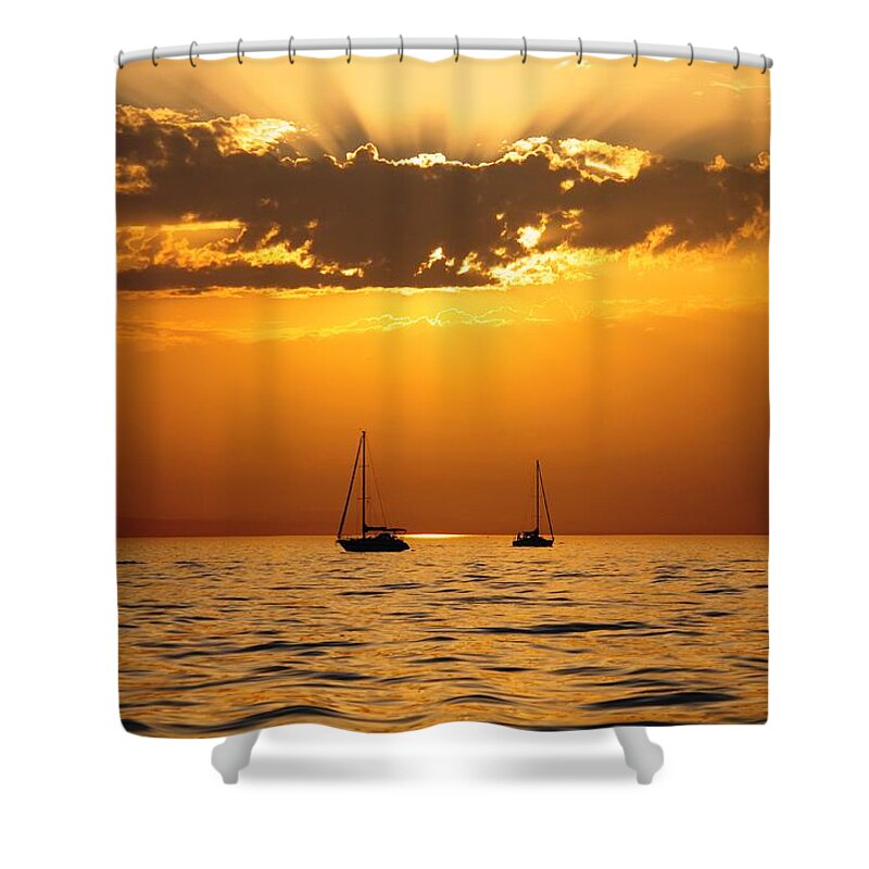 Scenics Shower Curtain featuring the photograph Late Evening On Lake Of Constance by Ralf Eisenhut Prefers To Take Photos Of Landscapes And Natur