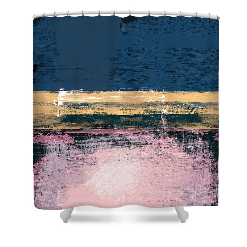 Abstract Shower Curtain featuring the painting Lavender and Dark Blue Abstract Study by Naxart Studio