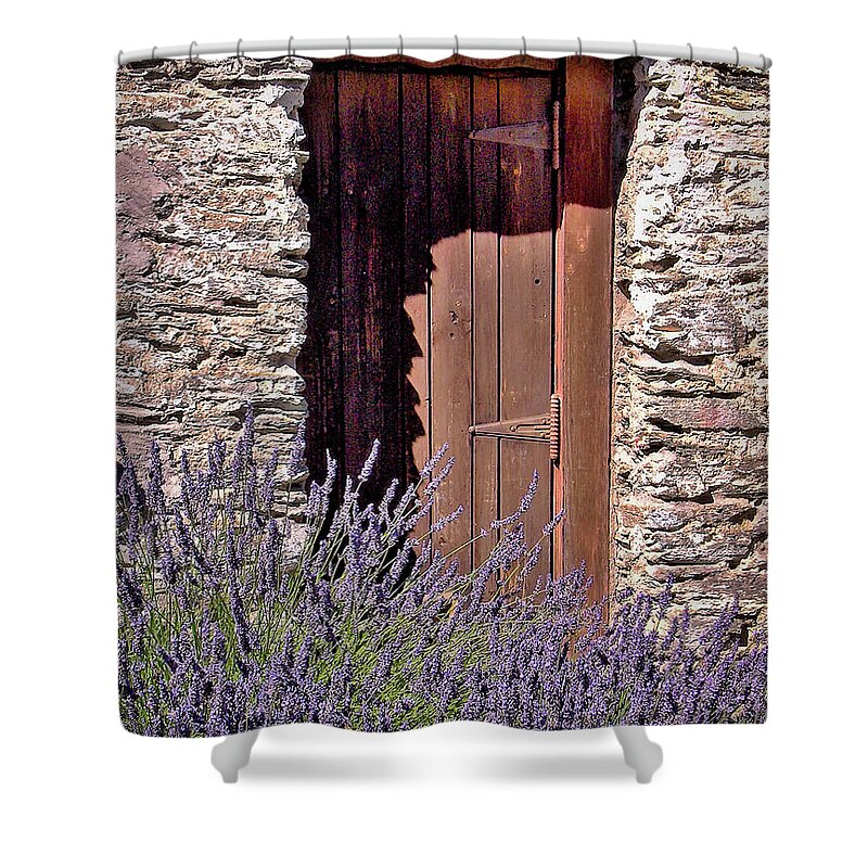 Lavender Shower Curtain featuring the photograph Lavender Welcomes you to this Abode by Leslie Struxness