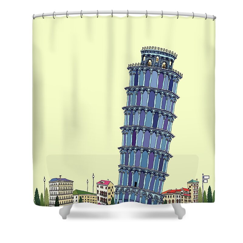 Arch Shower Curtain featuring the digital art Leaning Tower By Clear Sky by Eastnine Inc.