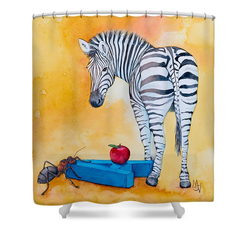 Zebra Shower Curtain featuring the painting The End by Marie Stone-van Vuuren