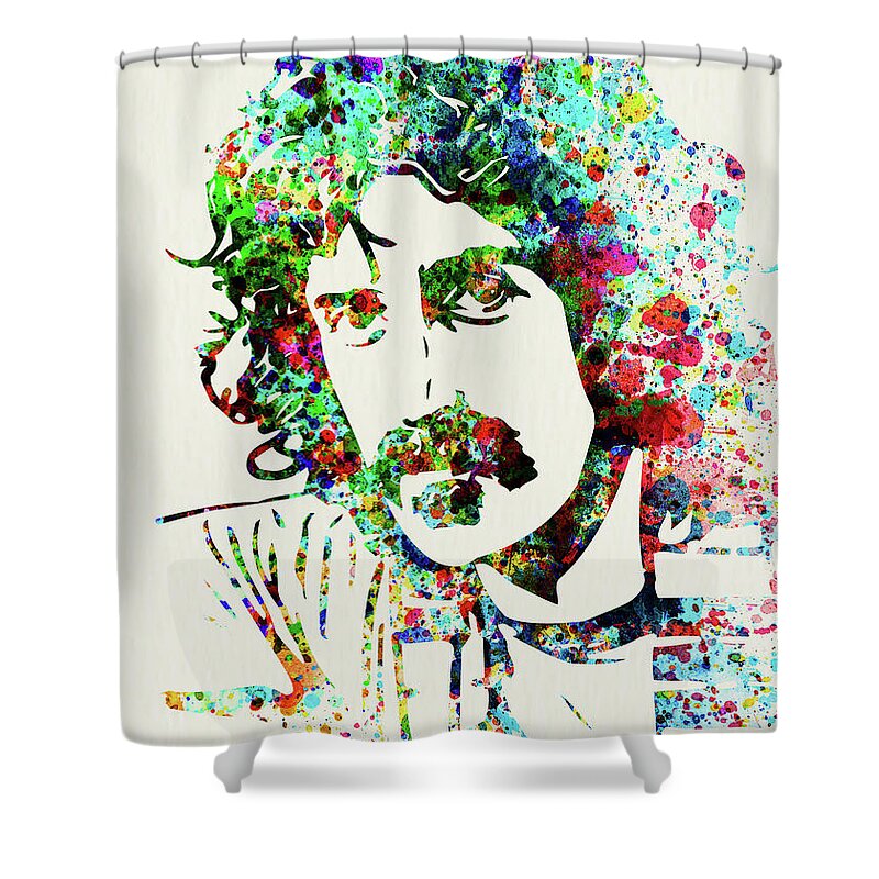 Frank Zappa Shower Curtain featuring the mixed media Legendary Frank Zappa Watercolor by Naxart Studio