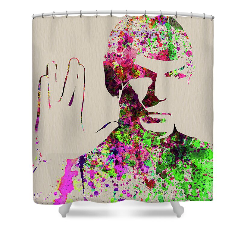 Spock Shower Curtain featuring the mixed media Legendary Spock Watercolor by Naxart Studio