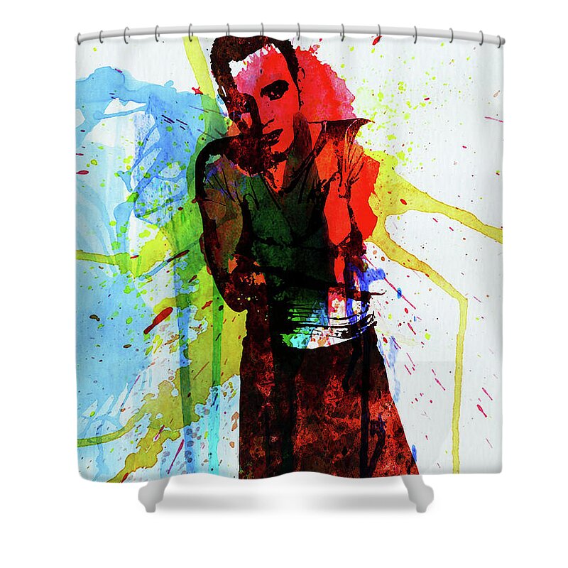Trainspotting Shower Curtain featuring the mixed media Legendary Trainspotting Watercolor II by Naxart Studio