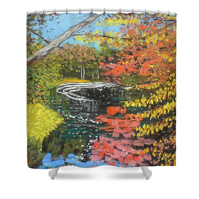 Pastels Shower Curtain featuring the pastel Leigh's Cottage Road by Rae Smith PAC
