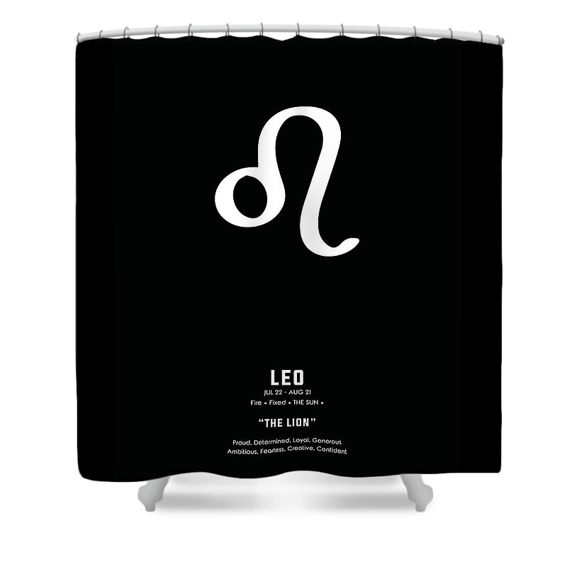 Leo Shower Curtain featuring the mixed media Leo Print 2 - Zodiac Signs Print - Zodiac Posters - Leo Poster - Black and White - Leo Traits by Studio Grafiikka