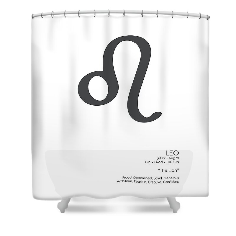 Leo Shower Curtain featuring the mixed media Leo Print - Zodiac Signs Print - Zodiac Posters - Leo Poster - Black and White - Leo Traits by Studio Grafiikka