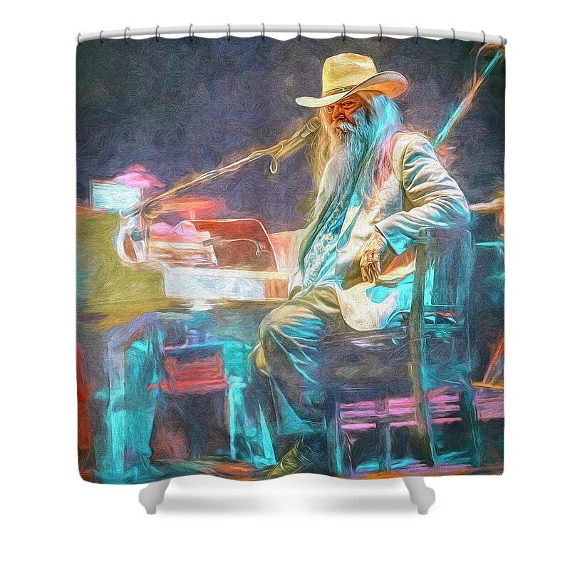 Leon Russell Shower Curtain featuring the mixed media Leon Russell by Mal Bray