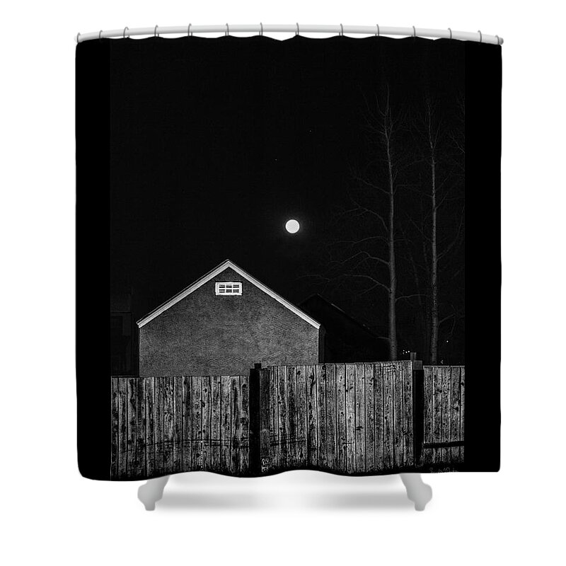 Moon And Building Shower Curtain featuring the photograph Let's Dance by Sandra Dalton