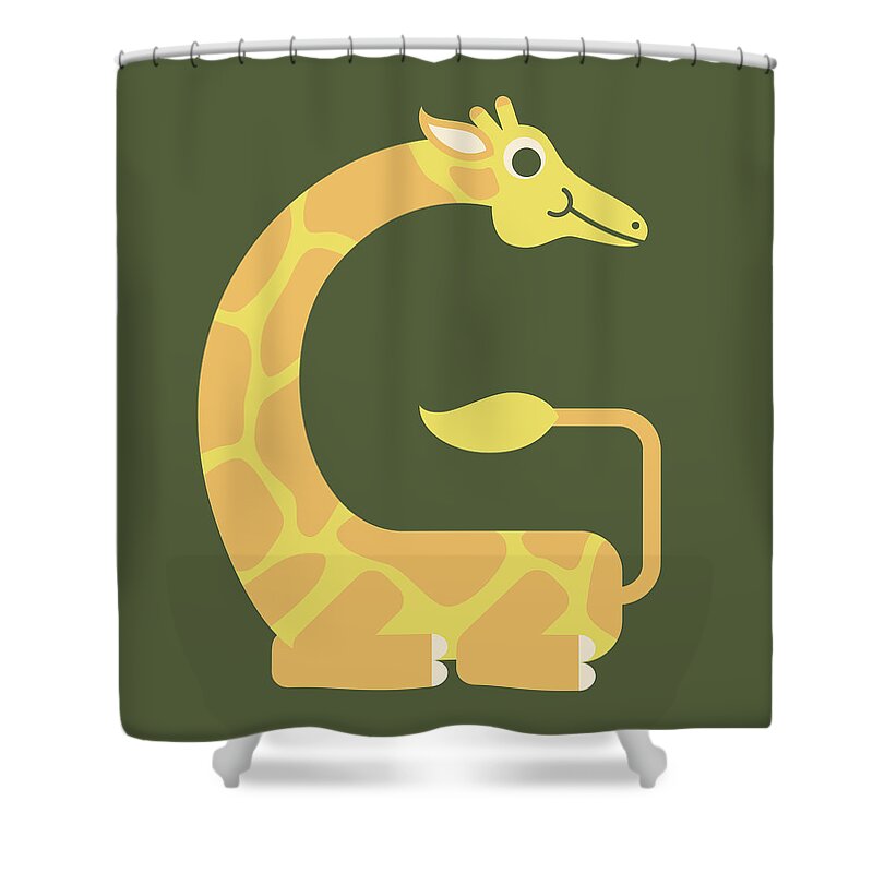 Animal Alphabet Shower Curtain featuring the digital art Letter G - Animal Alphabet - Giraffe Monogram by Jen Montgomery