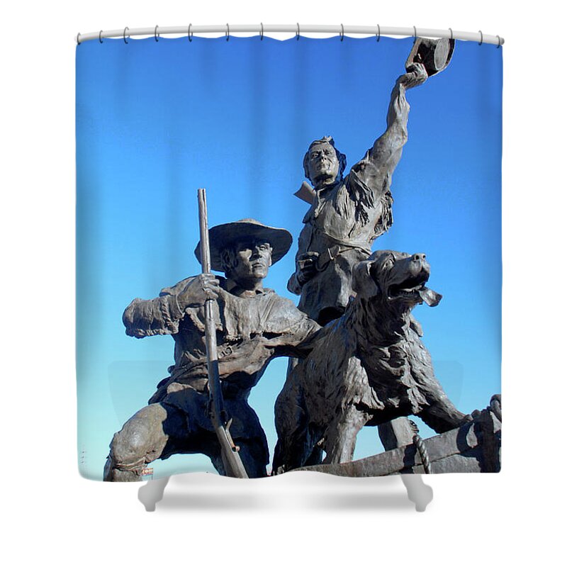 Bronze Shower Curtain featuring the photograph Lewis and Clark sculpture by Richard Gibb