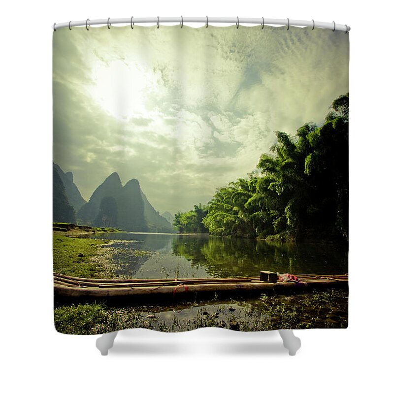 Scenics Shower Curtain featuring the photograph Li River Raft by James D Rogers