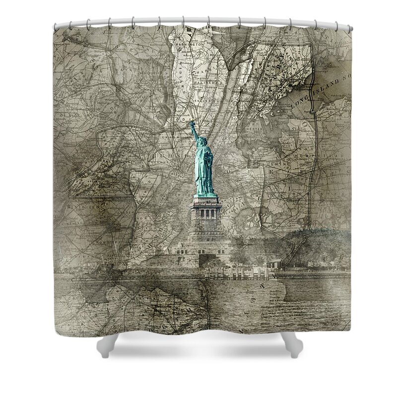 Liberty Map Sepia Shower Curtain featuring the photograph Liberty Map Sepia by Sharon Popek
