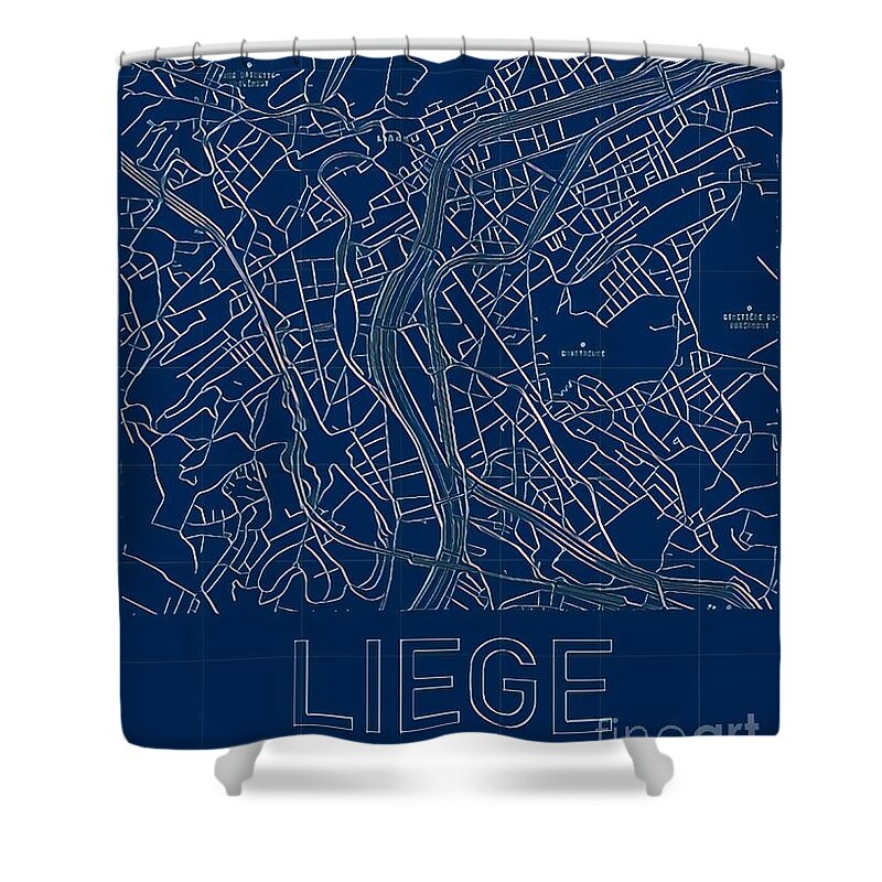Liege Shower Curtain featuring the digital art Liege Blueprint City Map by HELGE Art Gallery
