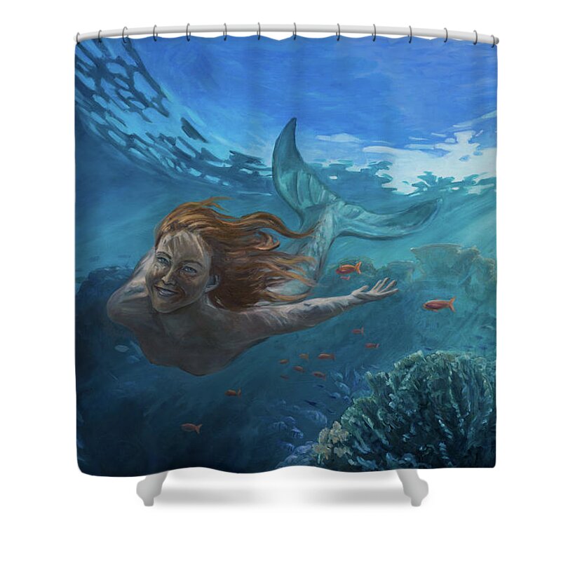 Mermaid Shower Curtain featuring the painting Life in the ocean by Marco Busoni