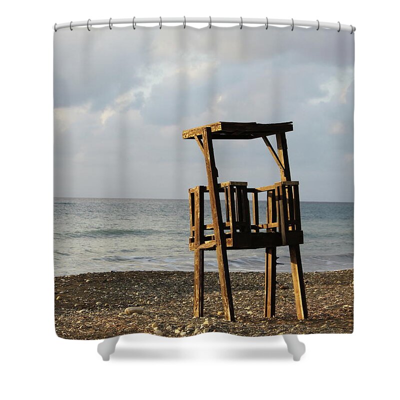 Tranquility Shower Curtain featuring the photograph Lifeguard Stand, Polis Beach by Taylor Mcconnell