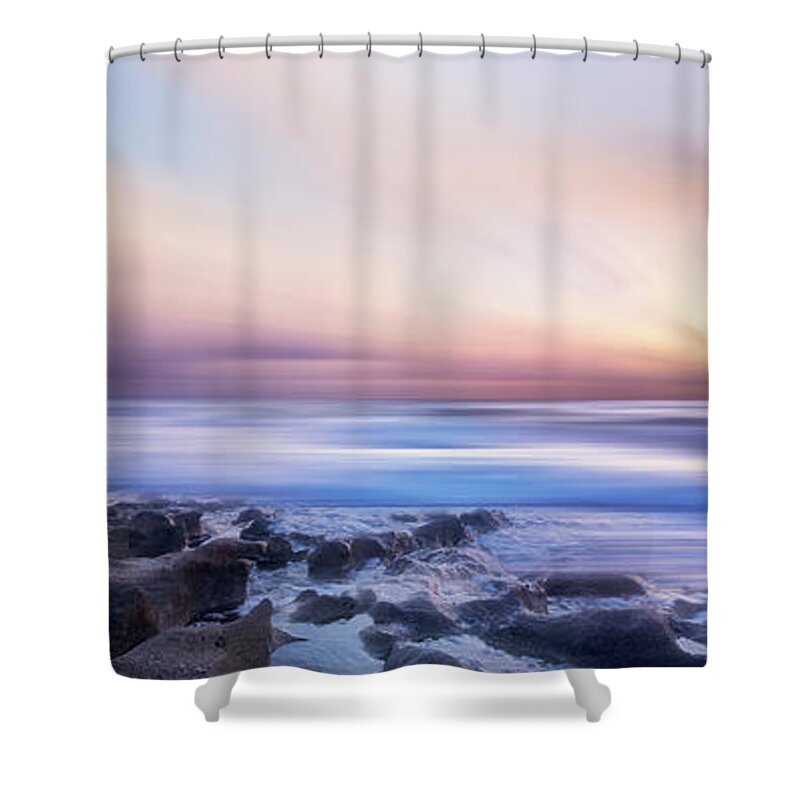 Clouds Shower Curtain featuring the photograph Light at the Shore Panorama Dreamscape by Debra and Dave Vanderlaan