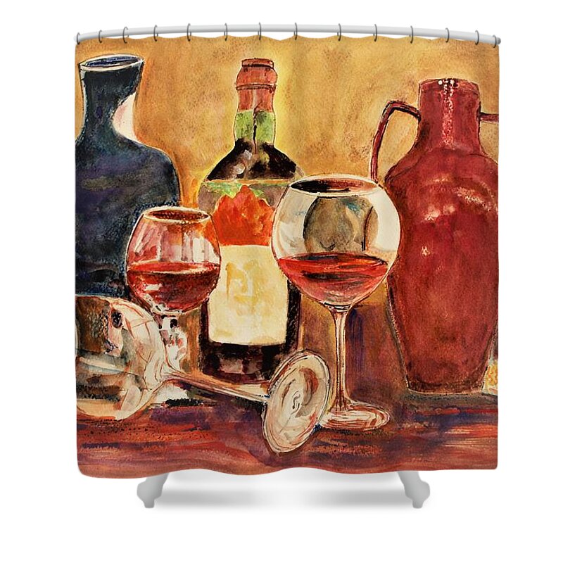 Still Life Shower Curtain featuring the painting Light on glasses by Khalid Saeed
