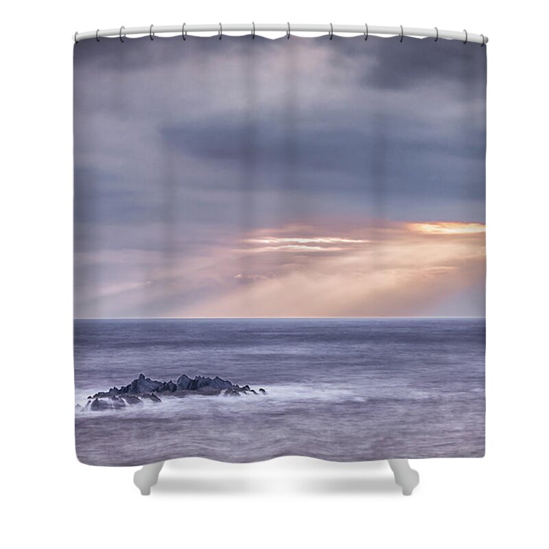 Hartland Quay Shower Curtain featuring the photograph Light on the Rocks by Framing Places