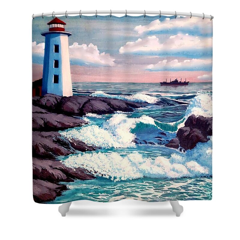 Gary Shower Curtain featuring the painting Lighthouse Waves by Gary F Richards