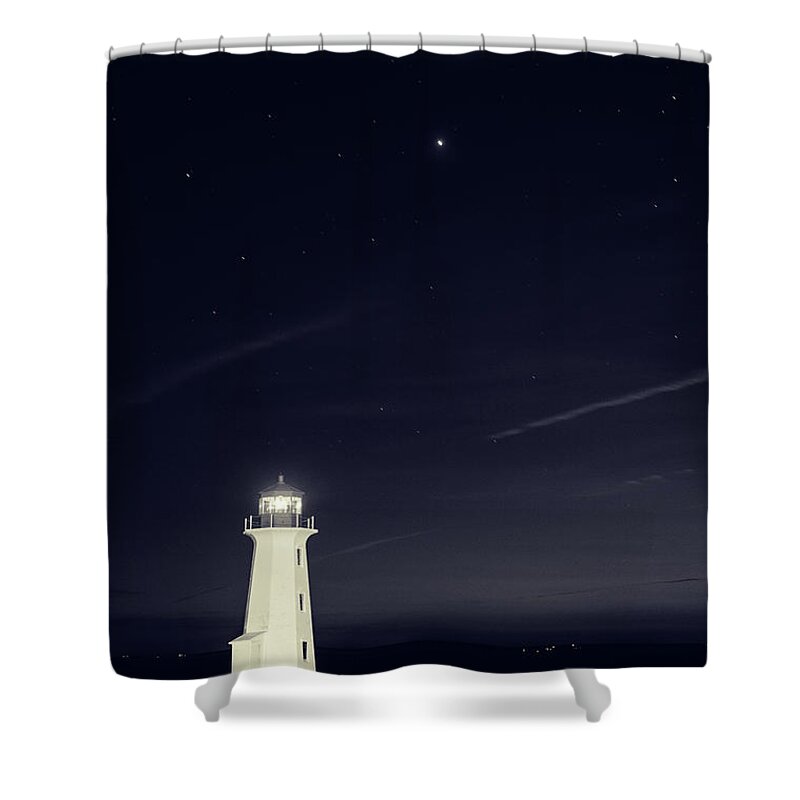 Scenics Shower Curtain featuring the photograph Lighthouse With Planets by Shaunl